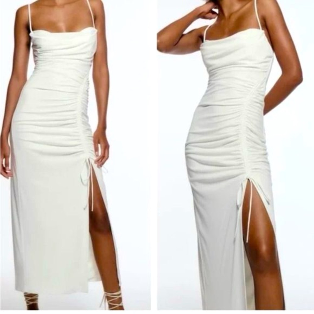 Zara White Ruched Dress